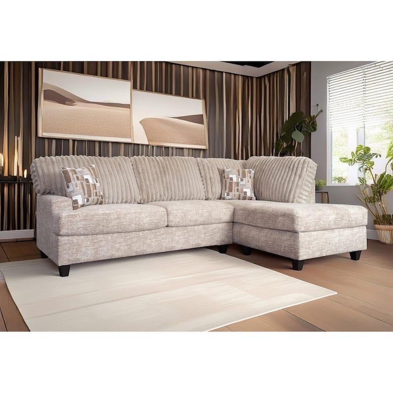 Roundhill Nexus Wide Wale Corduroy L-shape Sectional with Chaise - Beige