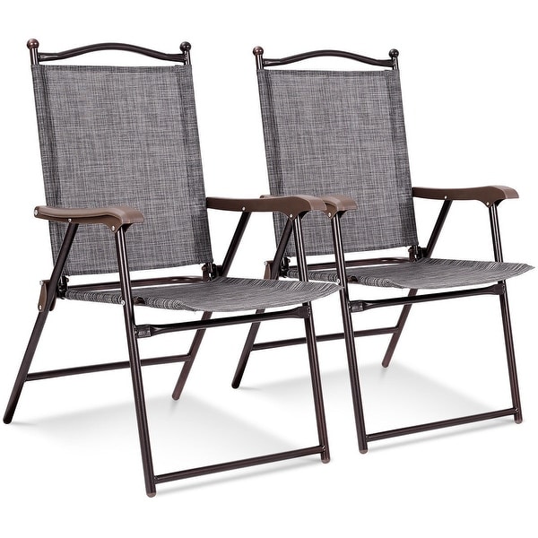 Costway Set of 2 Patio Folding Sling Back Chairs Camping Deck