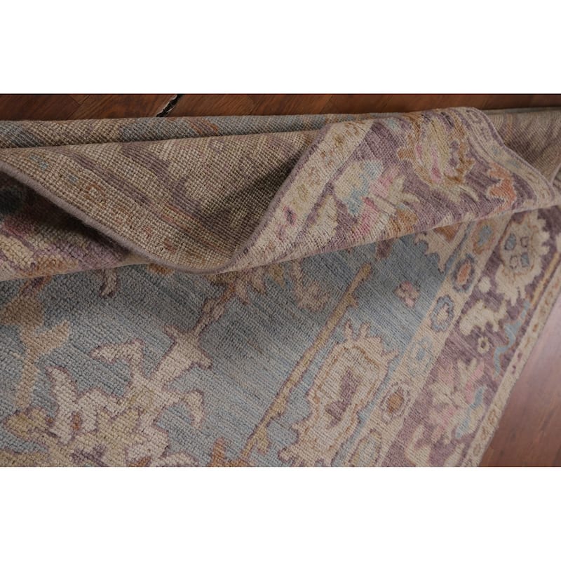 Light Blue Oushak Vegetable Dye Area Rug Hand-Knotted Wool Carpet - 4'1"x 5'9"