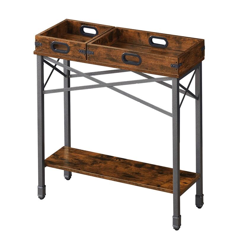 VECELO Industrial Console Table with 2 Storage Trays