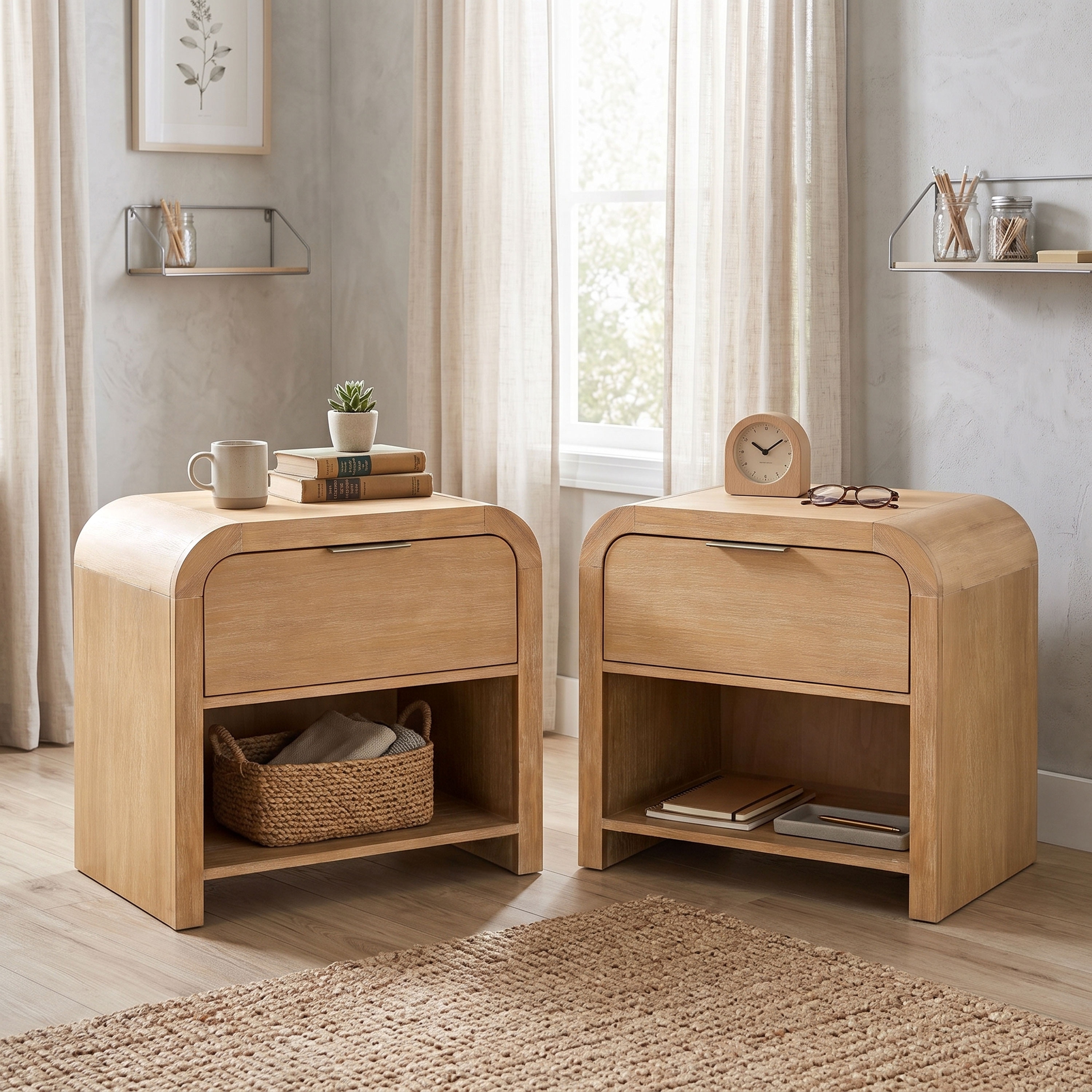 Furniture of America Elowyn Natural Solid Wood 1-Drawer Nightstand with Open Shelf (Set of 2)