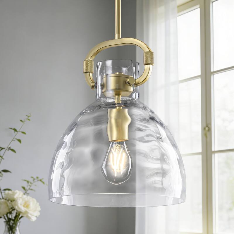 Skystar 1 - Light Single Pendant With Clear Hammered Glass Shade - Gold