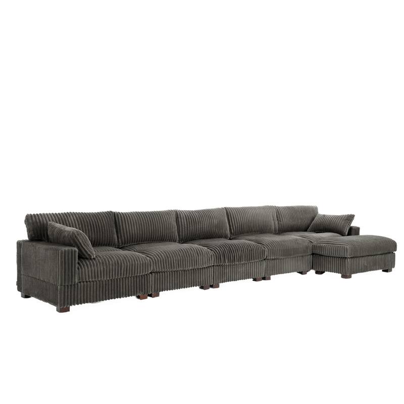 Cloud-Like Flannel Fabric Modular Sectional Sofa with Ottoman