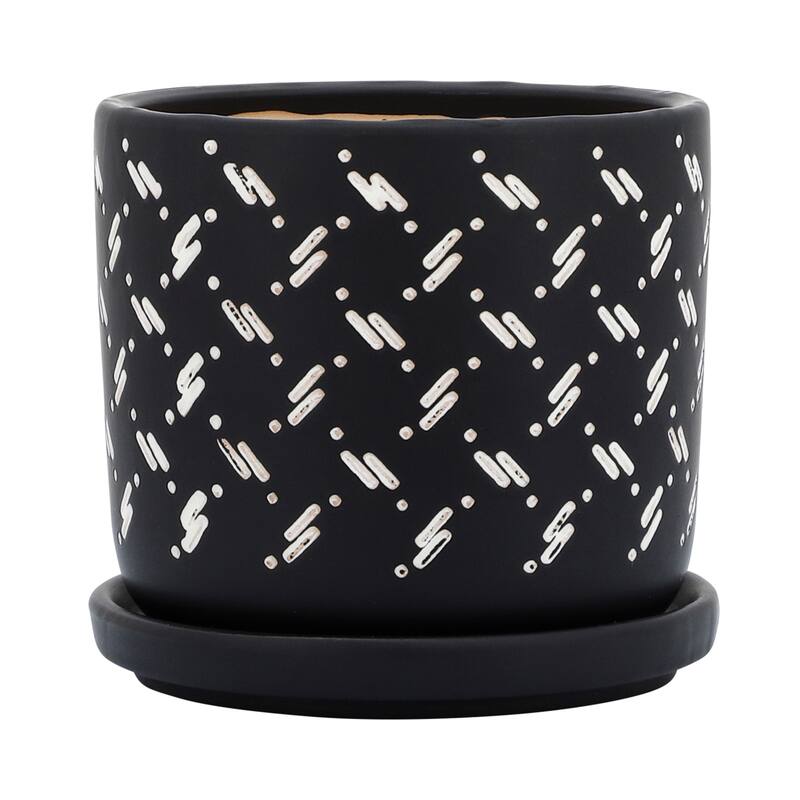 Sagebrook Home Set of 2 Planters Ceramic Black and White Planters with Contemporary Dot Design Indoor or Outdoor