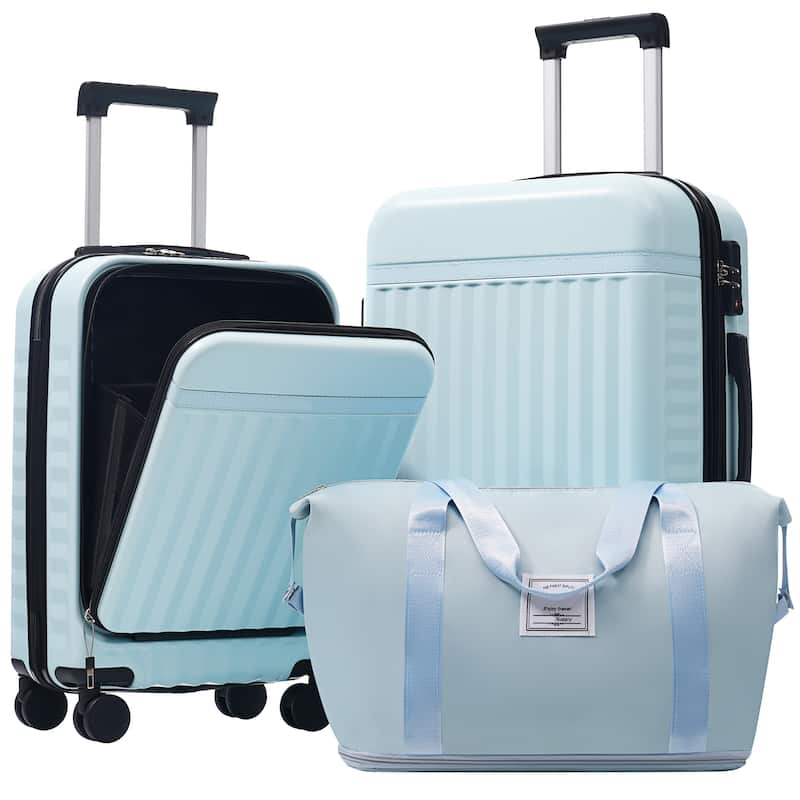 Front Opening Luggage Set 3 Piece,USB Port, Expandable Luggage with Handle Bag Spinner Wheels TSA Lock