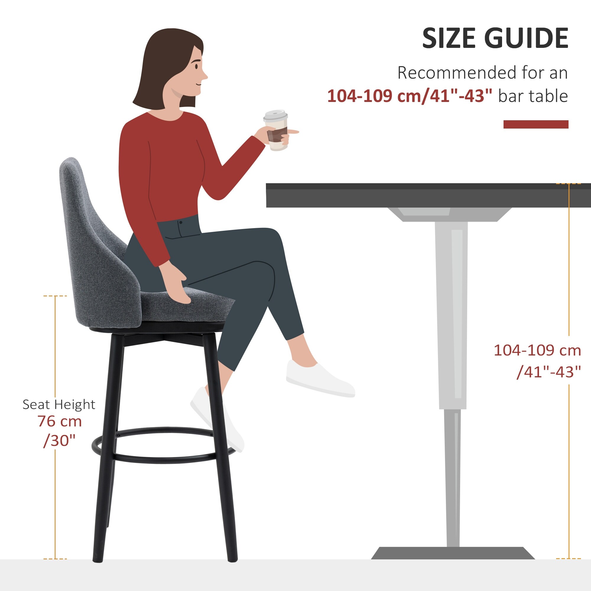 HOMCOM Extra Tall Bar Stools Set of 2 Modern 360 Swivel