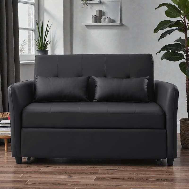 51.57" Convertible Sleeper Bed, Adjustable Oversized Armchair with Pull-Out Design and Three USB Ports for Small Spaces - Black