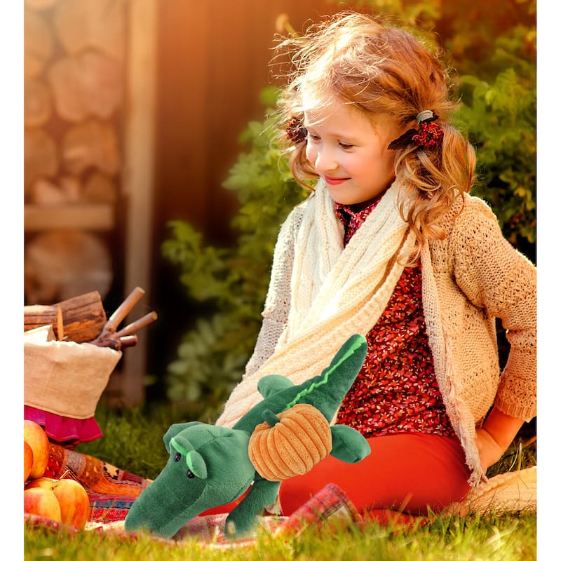 DolliBu Super Soft Alligator Stuffed Animal with Pumpkin Decor Plush - 6 inches