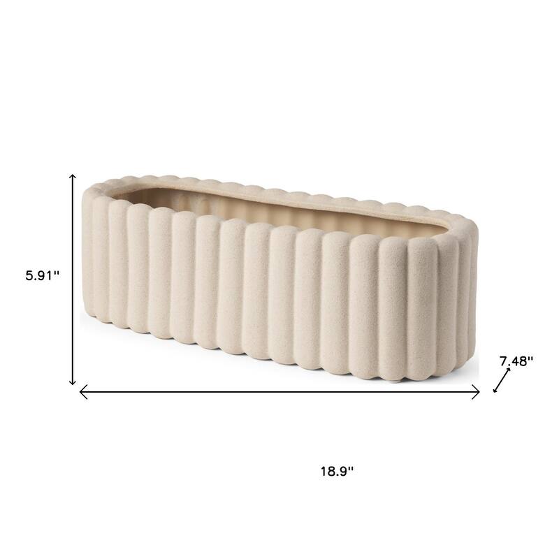 6" Beige Oval Ceramic Ribbed Texture Table Vase - 18.90