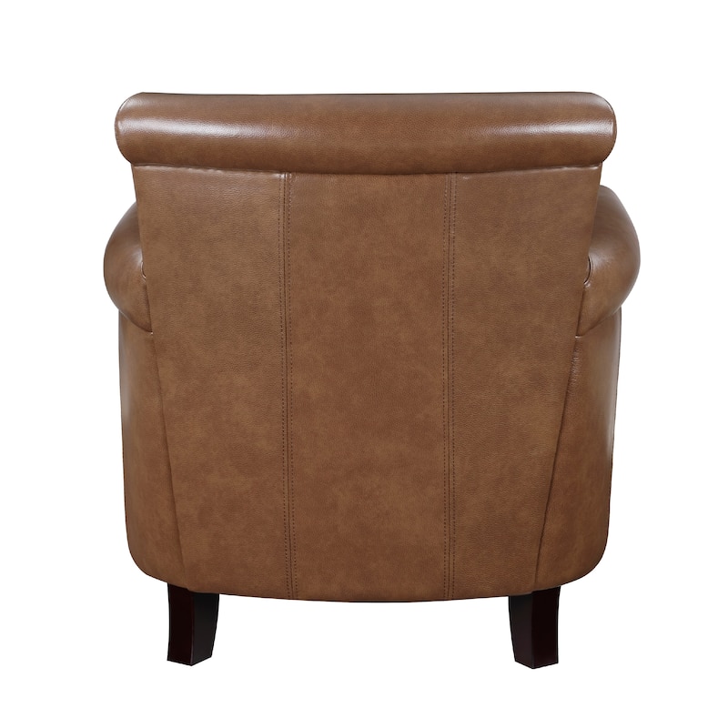 Tria Sofa Accent Chair, Brown Faux Leather, Nailhead Trim, 32 Inch
