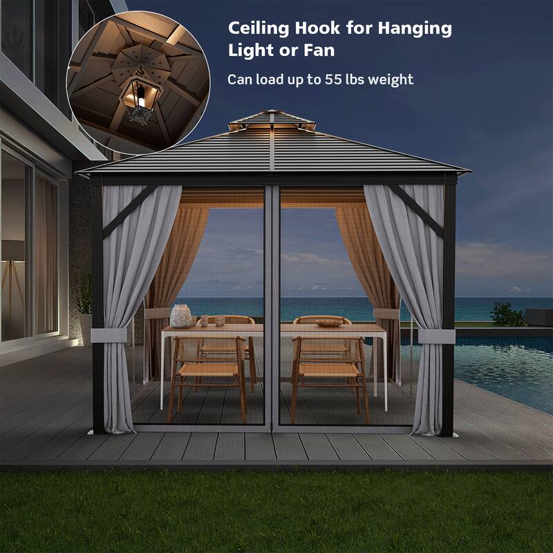 Costway 10' x 10' Patio Double-Top Hardtop Gazebo Galvanized Steel - See Details