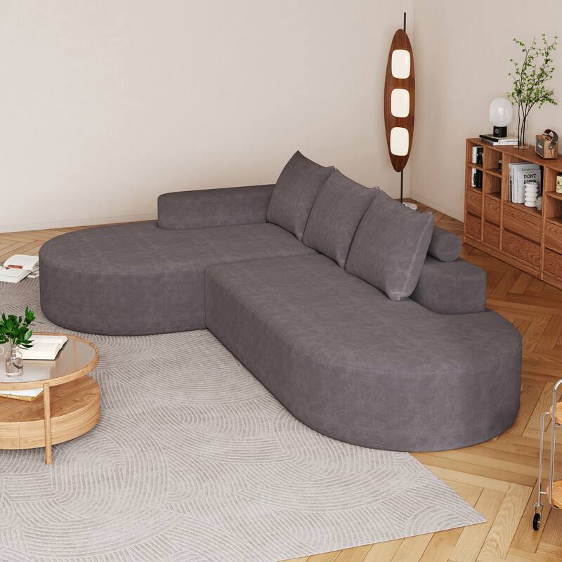 L Shaped Modular Curved Sectional Sofa, Chenille Upholstered 3 Seat Sofa, Corner Sofa with 3 Pillows for Living Room, Bedroom