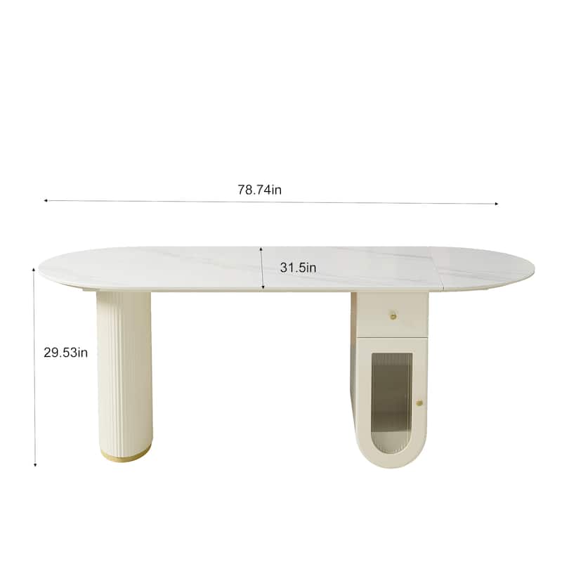 Modern Oval Sintered Stone Dining Table with Storage Cabinet