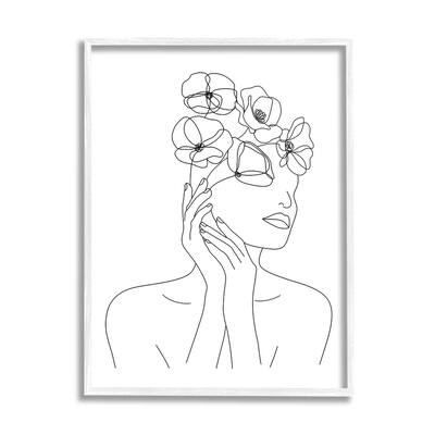 Stupell Female Flowers in Hair Minimal Line Drawing Framed Wall Art