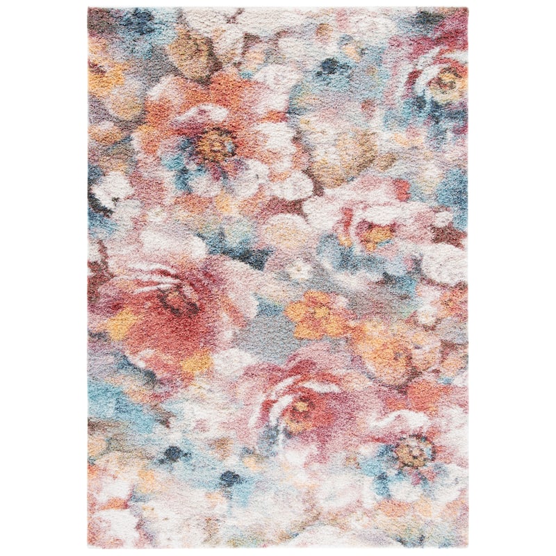 SAFAVIEH Calista Shag Hinnerika Abstract 1-inch Thick Rug - 6'7" Square - Rust/Ivory
