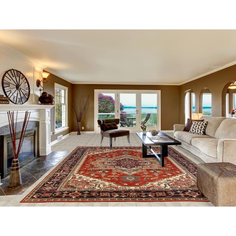 Hand Knotted Oriental 100% Wool Carpet Traditional Medallion Oranges & Rust Heriz (serapi) Area Rug - 12' 1'' X 8' 10''