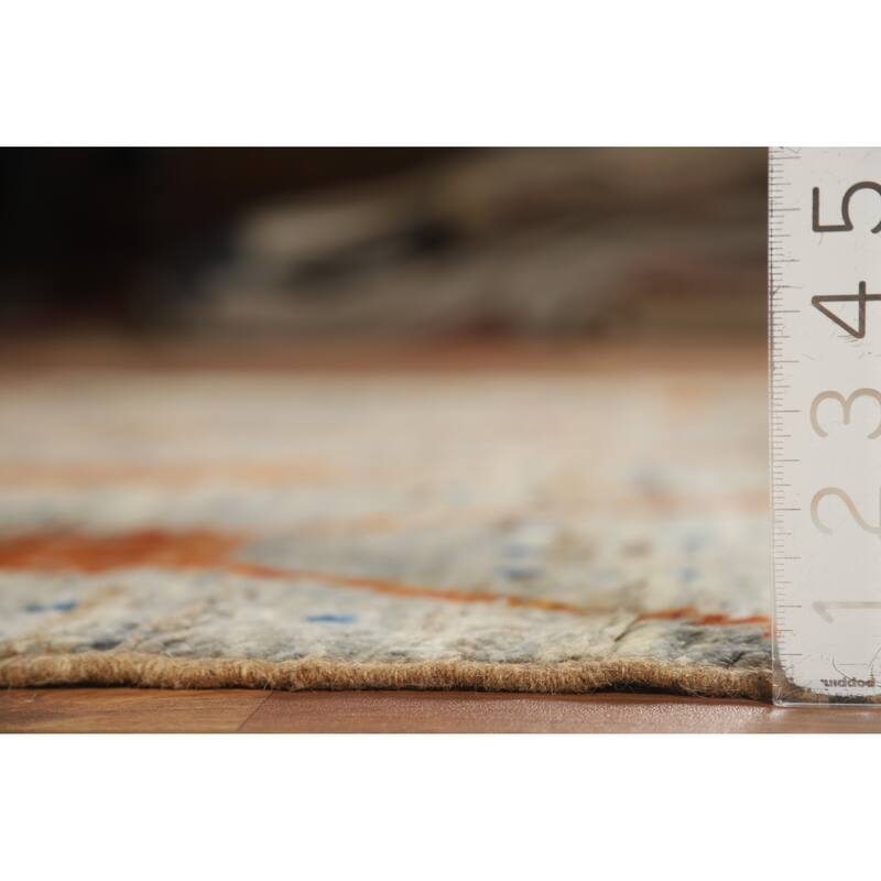 Moroccan Oriental Area Rug Hand-Knotted Grey Wool Carpet - 6'8" x 9'10"
