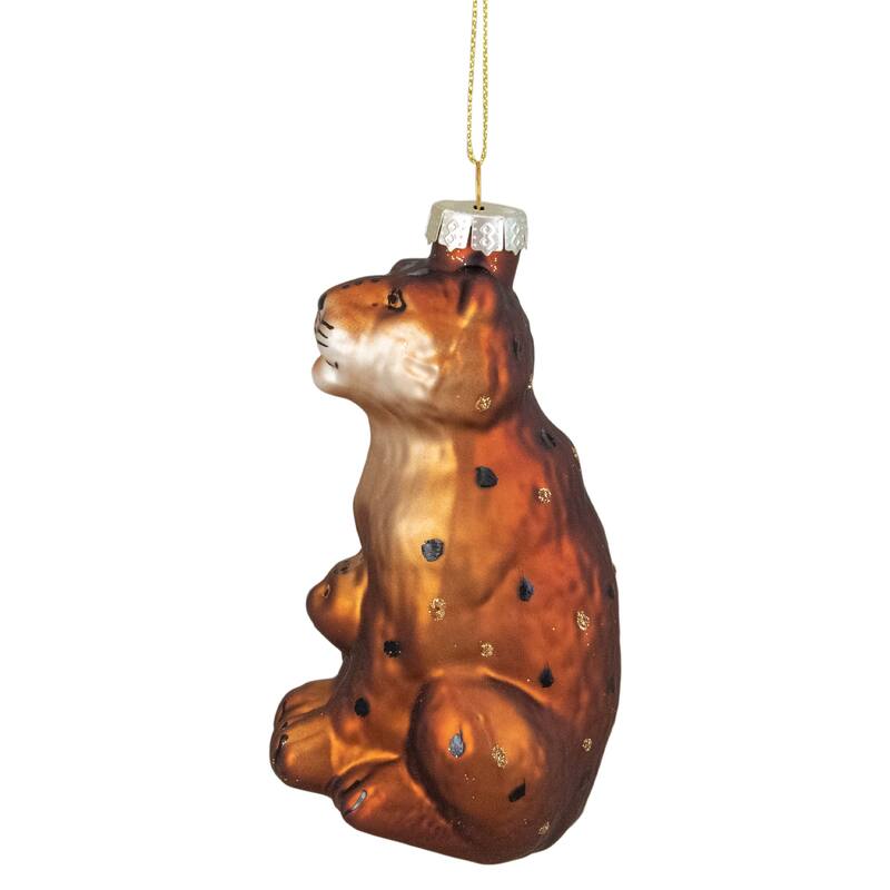 Lion and Cub Glass Christmas Ornament - 4" - Brown and Black