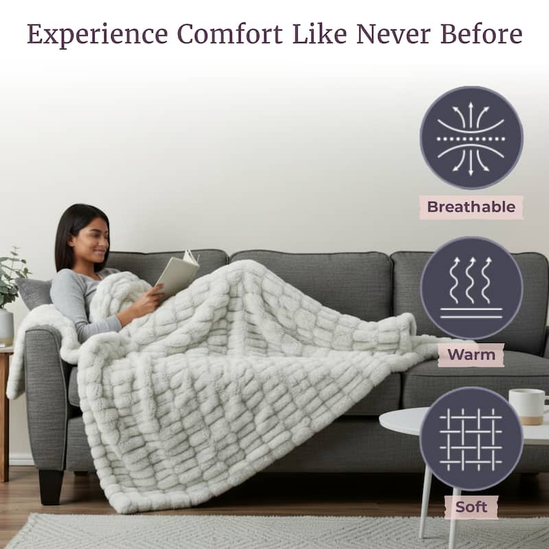 Oversized Ruched Faux Fur Blanket - 60x80-Inch Queen-Size Throw by Lavish Home