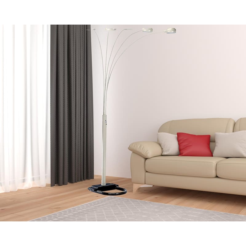 HomeRoots 84" White Five Light Arc Floor Lamp With White Dome Shade - 45