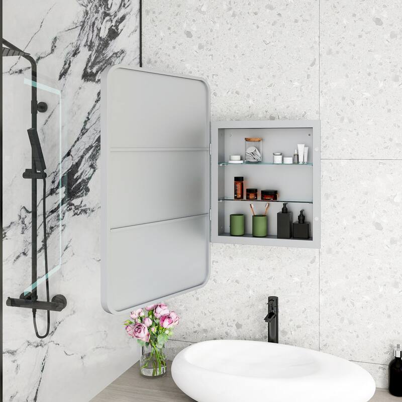 Rectangle Medicine Cabinet Mirror Bathroom Mirror with Storage - Silver