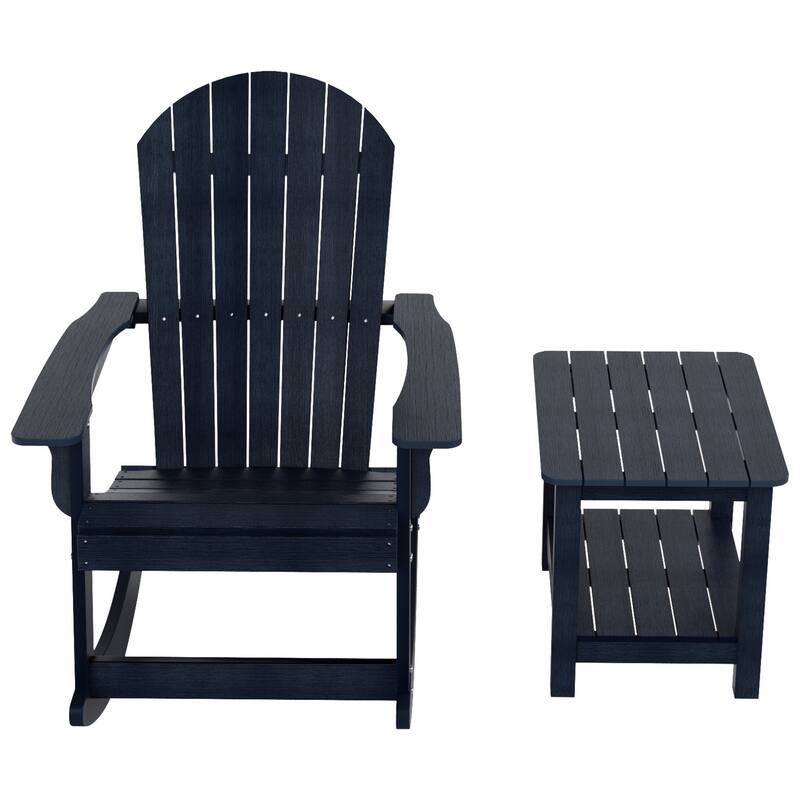 Vineyard HIPS Outdoor Eco-Friendly All Weather Seashell Rocking Adirondack Chair with Side Table (2-Piece Set)