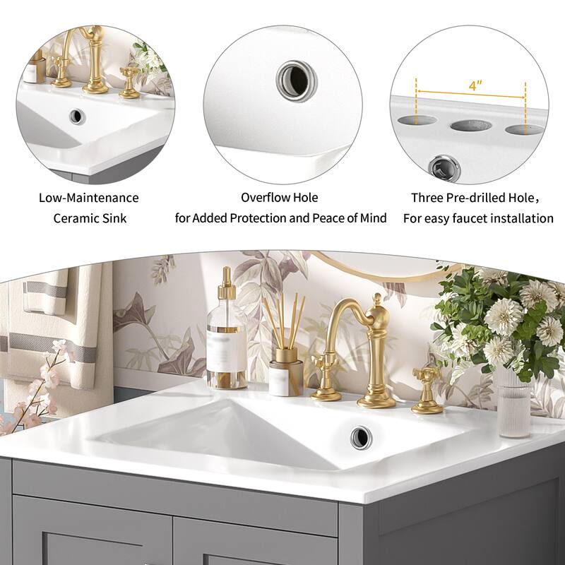 Bathroom Vanity with Sink, Multi-Functional Bathroom Cabinet, Bathroom Vanity with Door Shelf, Soft-Close Doors & 1 Drawer