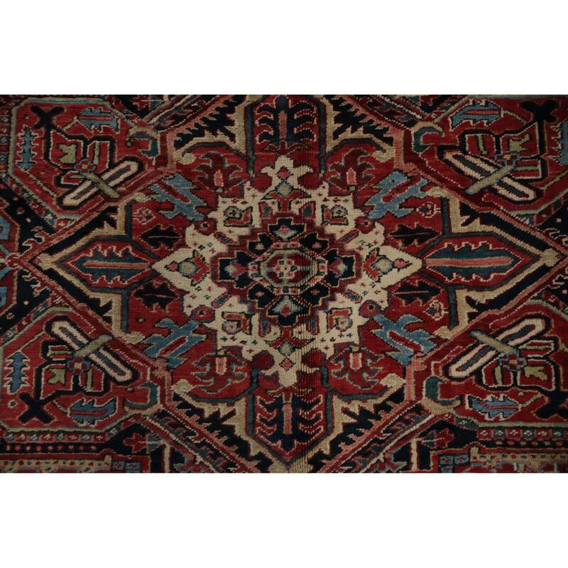 Hand Knotted Oriental 100% Wool Carpet Traditional Medallion Red Heriz (serapi) Area Rug - 13' 7'' X 10' 7''