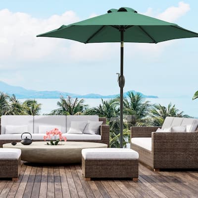 7.5ft * 7.5ft Patio Umbrella with Crank and Push Button Tilt,Outdoor Table Market Umbrella with Aluminum Pole - Dark Green