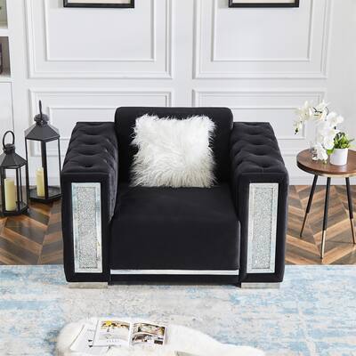 Single Sofa Couch Velvet Sofa Living Room Sofa Silver Legs Black