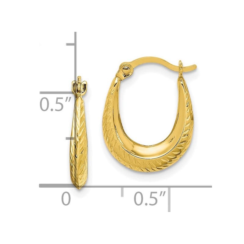Curata 10k Yellow Gold Polished 15mm Textured Hoop Earrings
