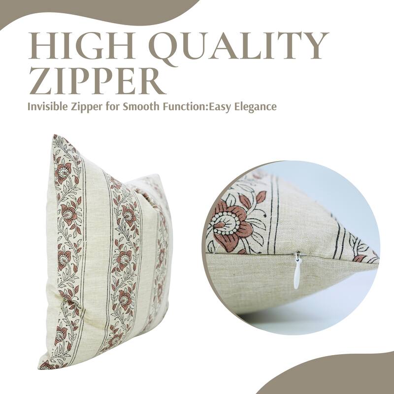 Fabdivine Brown Linen Blend 20x20 Inch Floral Cushion Cover for Chair, Sofa Bed Square Farmhouse Pillowcase, Flower Buta