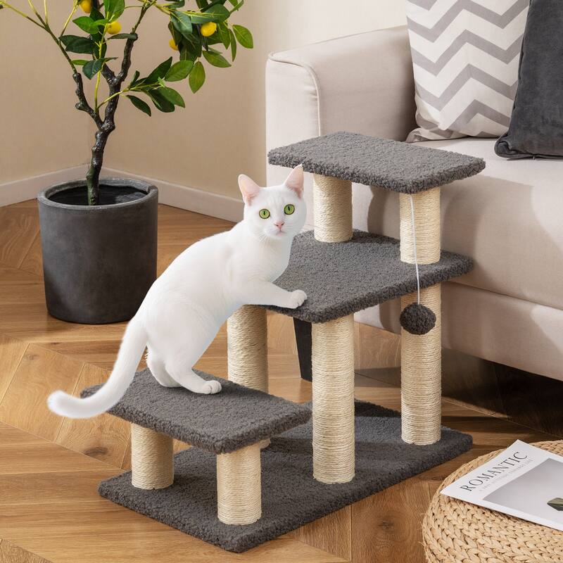 Gymax 2-in-1 Cat Tree Tower Pet Steps w/ Scratching Posts Hanging Toy