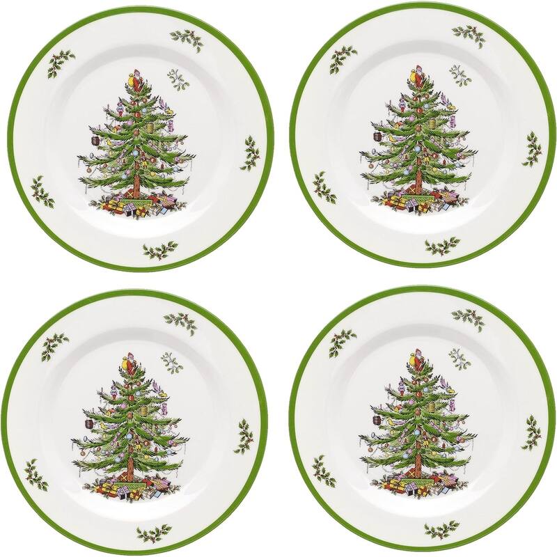 Spode Set of 4 Christmas Tree Melamine Salad Plates - 8" D - 8" D - Multicolored - 4 Piece