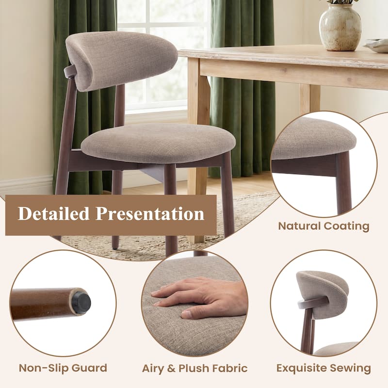 Open Back Upholstered Wood Frame Dining Chair Fabric Seat