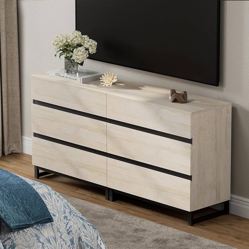 WAMPAT Modern TV Stand with Drawers and Metal Base