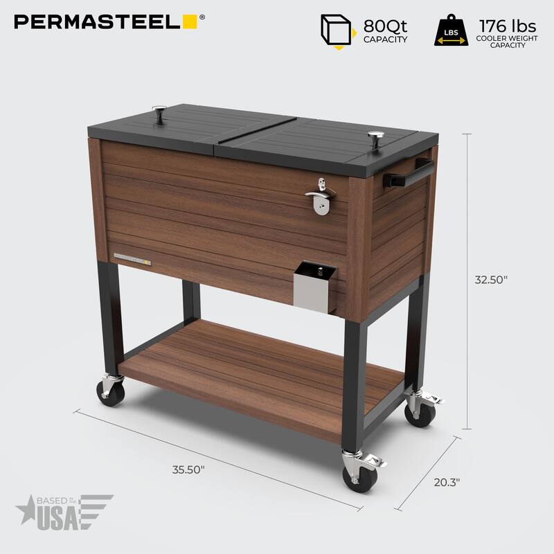 Permasteel 80-Qt Rustic Woodgrain Style Rolling Patio Cooler with Wheels