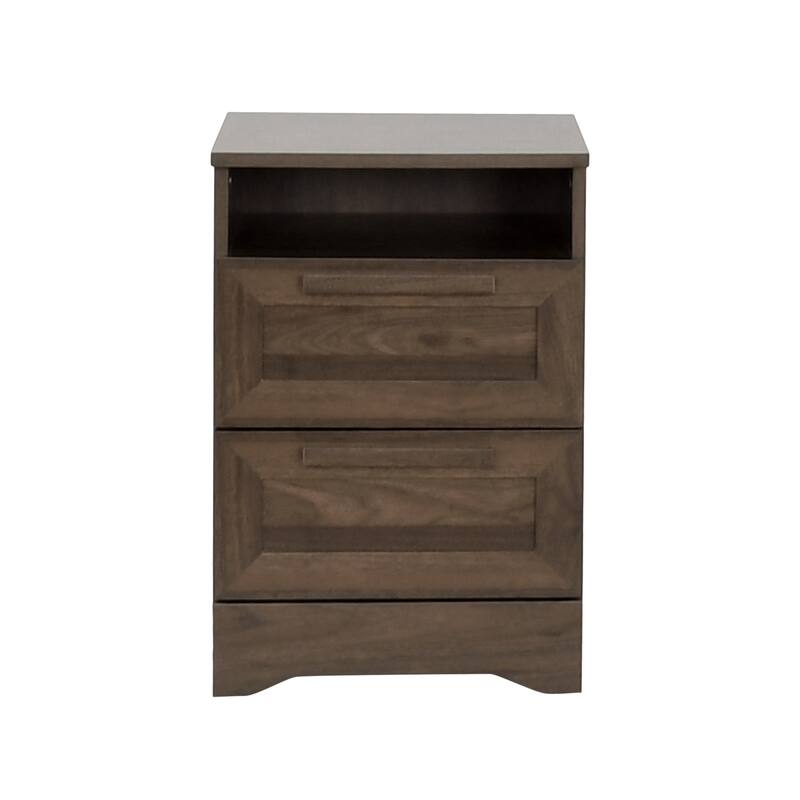 Roomfitters Contemporary Nightstand End Table with Open Storage Shelf and Wood Pull, Side Table for Living Room, Walnut
