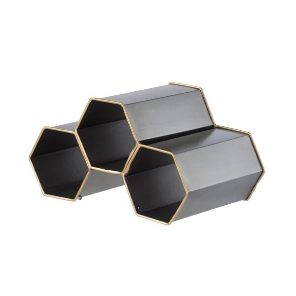 11.5" Charcoal Black Geometric Hexagonal Wine Bottle Holder - N/A