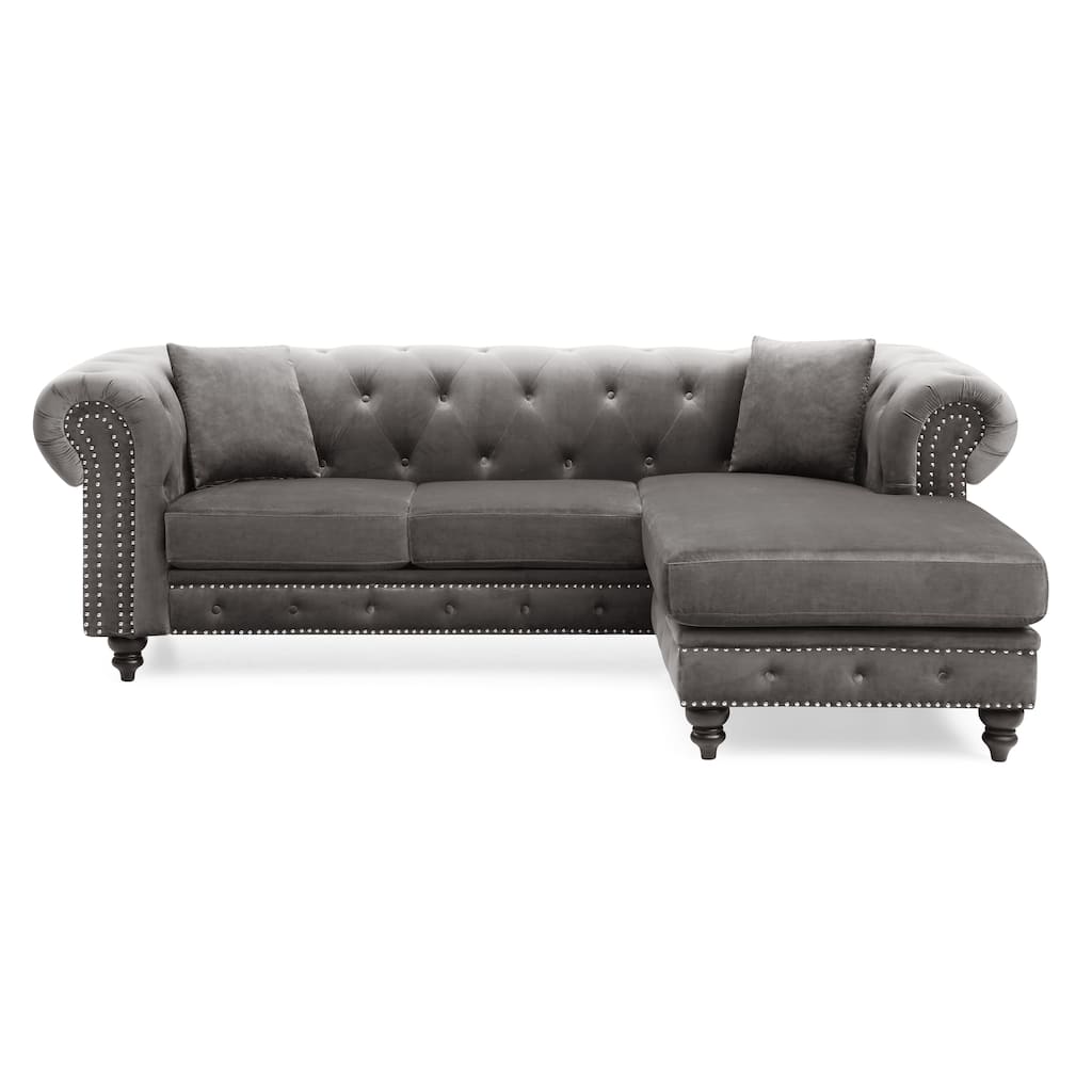 Sofa Chaise, Dark Gray, Velvet, 98x37x31 inches, 169 pounds