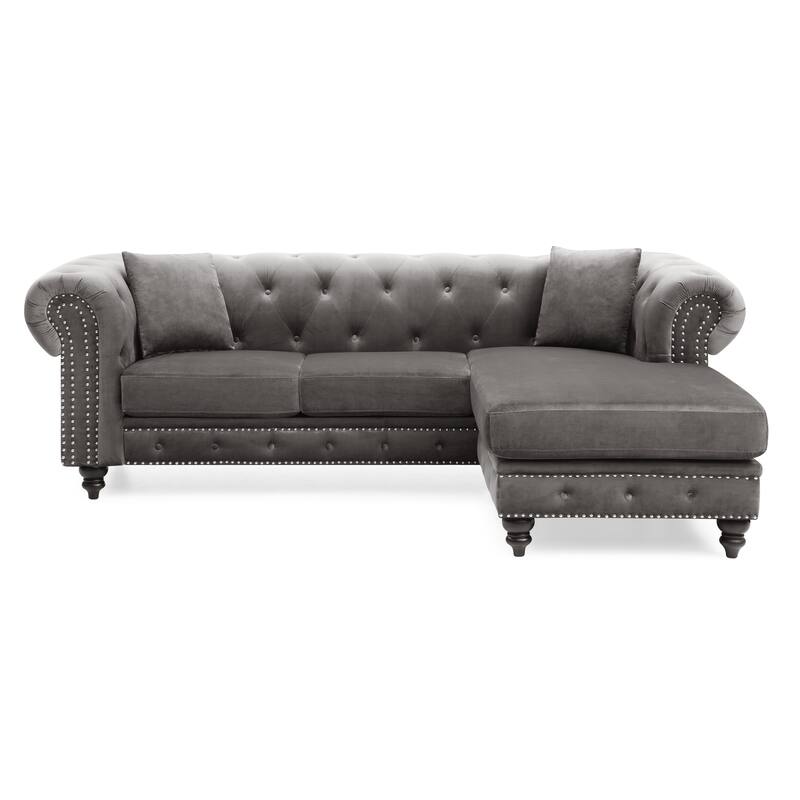 Sofa Chaise, Dark Gray, Velvet, 98x37x31 inches, 169 pounds