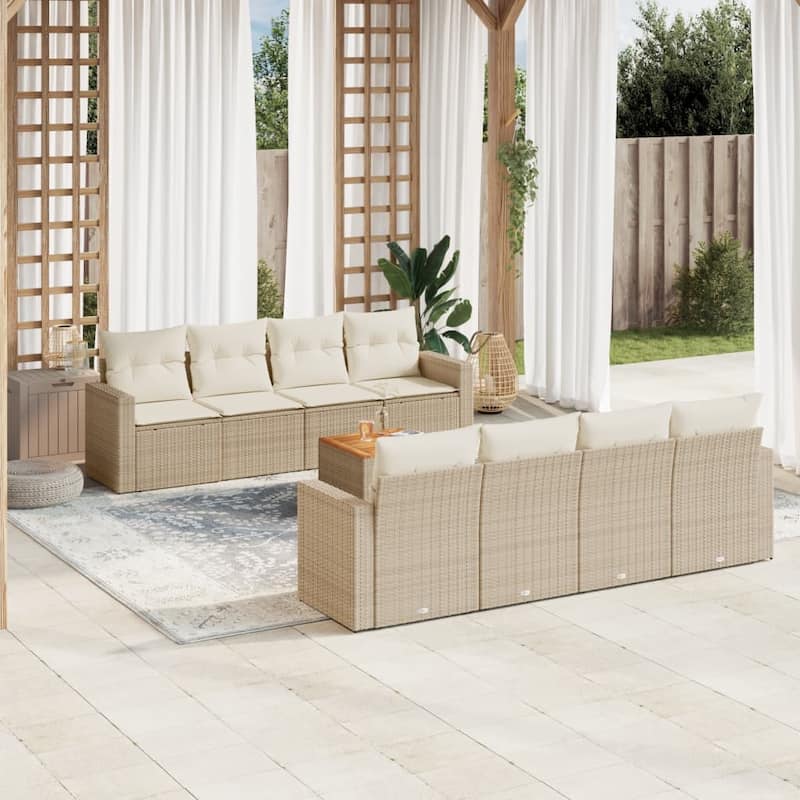 vidaXL Patio Sofa Set with Cushions Outdoor Furniture 9 Piece Poly Rattan - 25.8 x 24.4 x 27.2 - Beige and Cream
