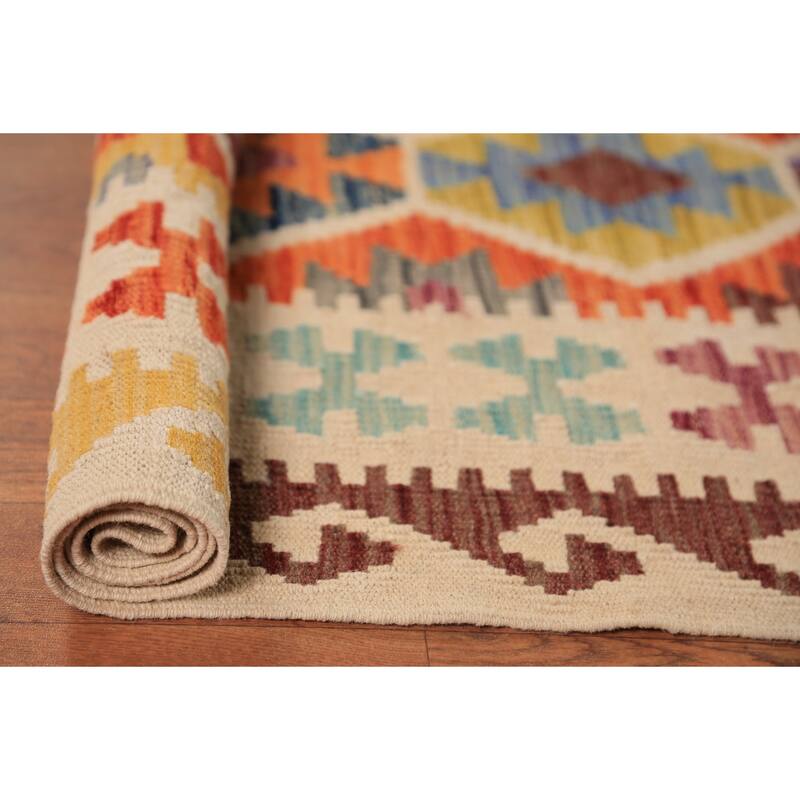 Orange Kilim Oriental Area Rug Flatweave Reversible Wool Carpet - 8'6"x 11'6"