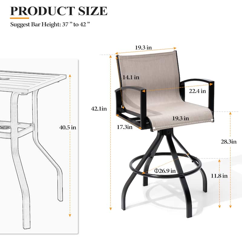 3/5-Piece Swivel Aluminum Bar Stools with Sunbrella Cushion and Table Set