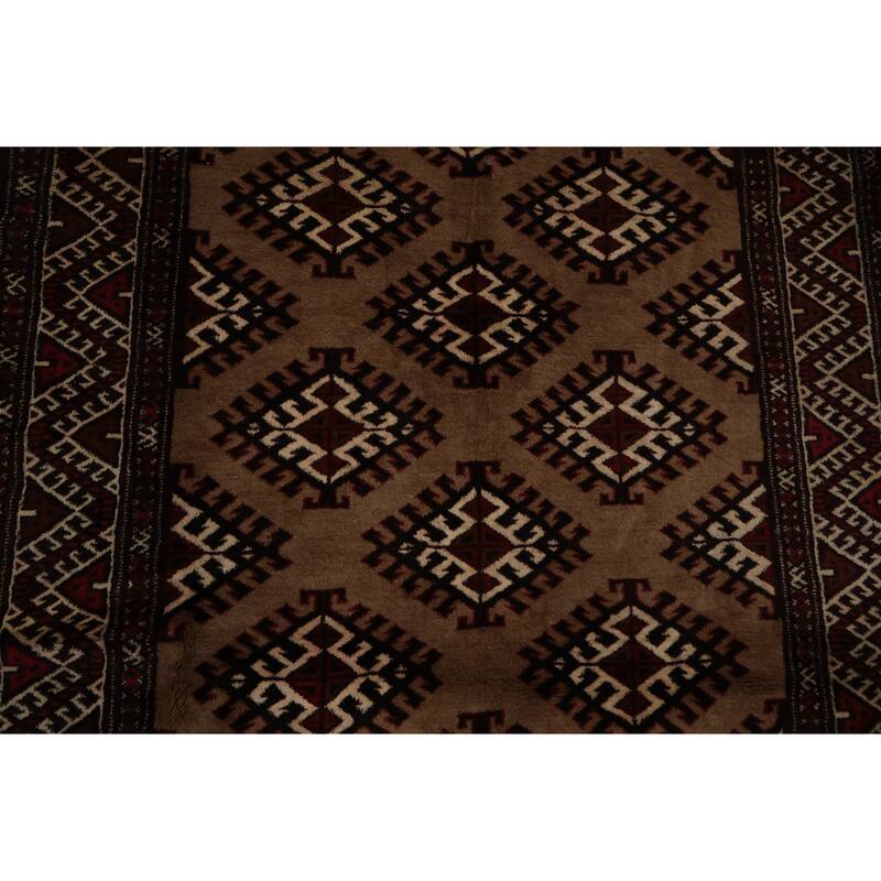 Hand Knotted Oriental 100% Wool Carpet Traditional All-Over Brown Turkoman Area Rug - 10' 7'' X 5' 3''