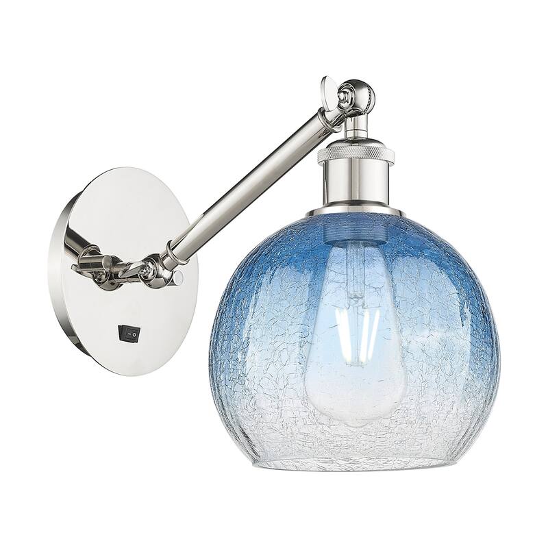 Innovations Lighting 317-1W-11-8 Brookhaven Globe Sconce Brookhaven - Polished Nickel / Sapphire Blue