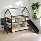 preview thumbnail 2 of 12, Luxury Twin Size Metal Bunk Bed House Bed with Convertible Slide and Storage Staircase, Solid Construction, Black