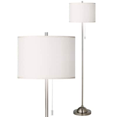 Modern Floor Lamp Brushed Nickel Cream Drum Shade Living Room Reading - 13" x 62"