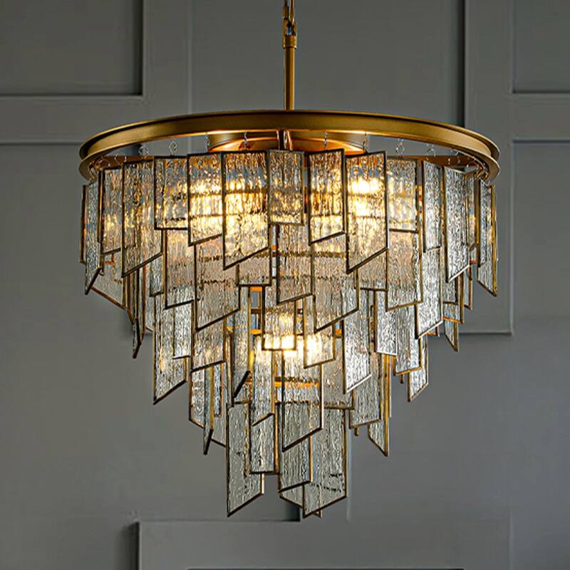 6/9-Light Luxury Water Ripple Glass Chandelier Pendant Light Modern Brass Frame Lighting Fixture for Dining Room Living Room - W18''