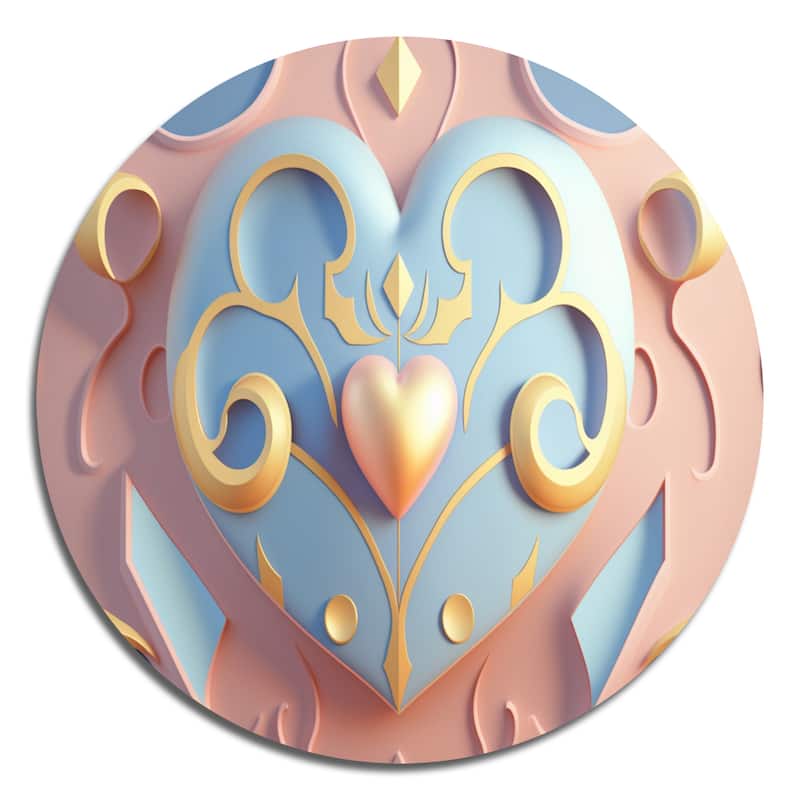 Designart 'Contemporary Pastel Radiating Pink Heart II' Modern Metal Round Wall Art